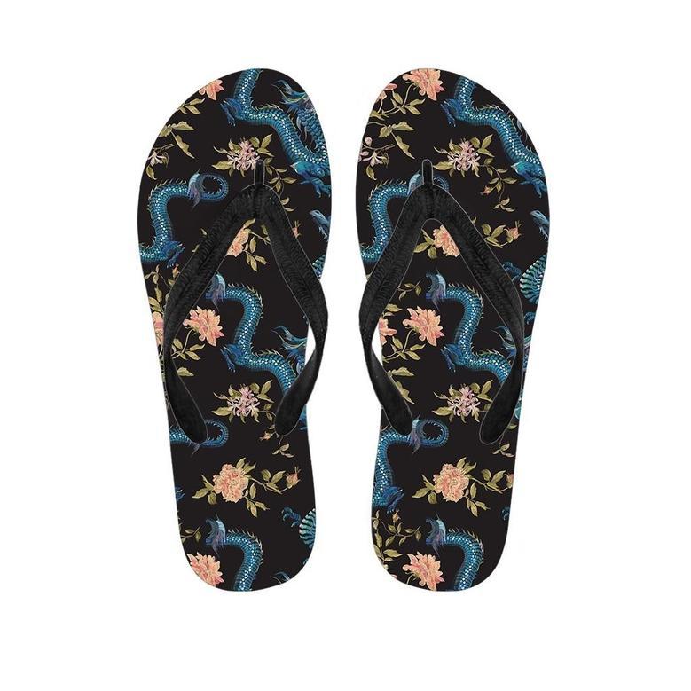 Blue Chinese Dragon Floral Men's Flip Flops