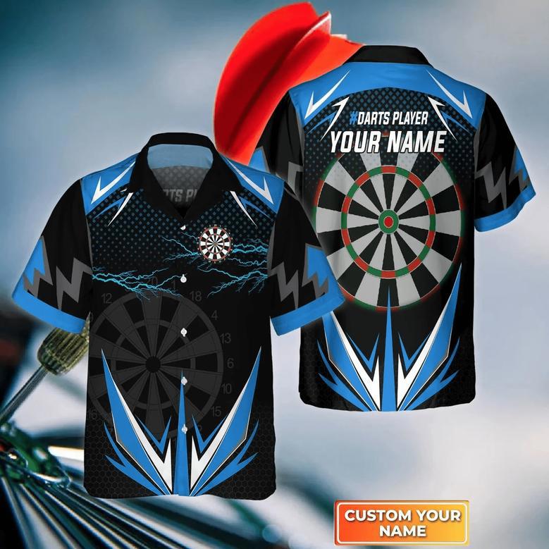 Blue Darts Thunder And Lightning Personalized Name Hawaiian Shirt For Darts Player