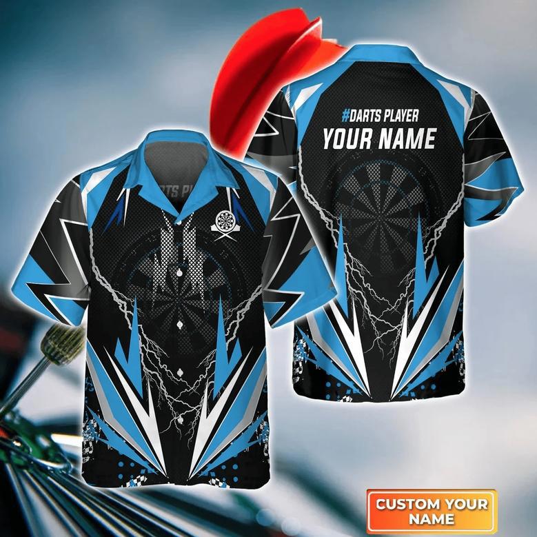 Blue Darts Thunder And Lightning Personalized Name Hawaiian Shirt For Darts Player