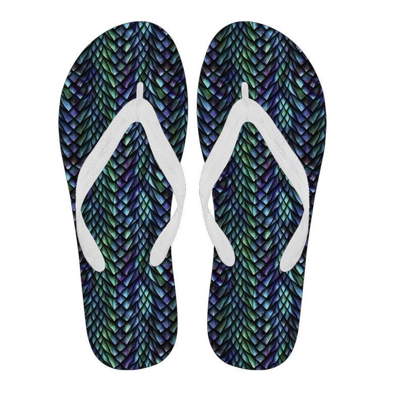 Blue Green Egg Skin Dragon Pattern Print Men & Women Flip Flops