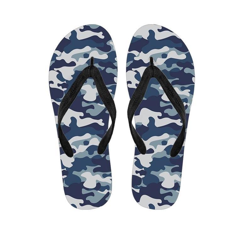 Blue Navy Camo Print Men's Flip Flops