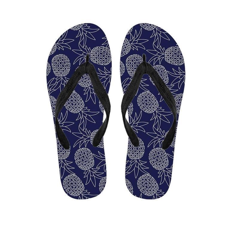 Blue Pine Pineapple Print Men's Flip Flops