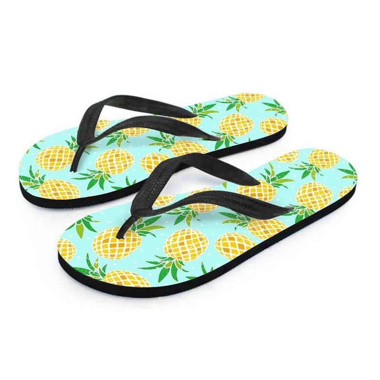 Blue Pineapple Print Men's Flip Flops