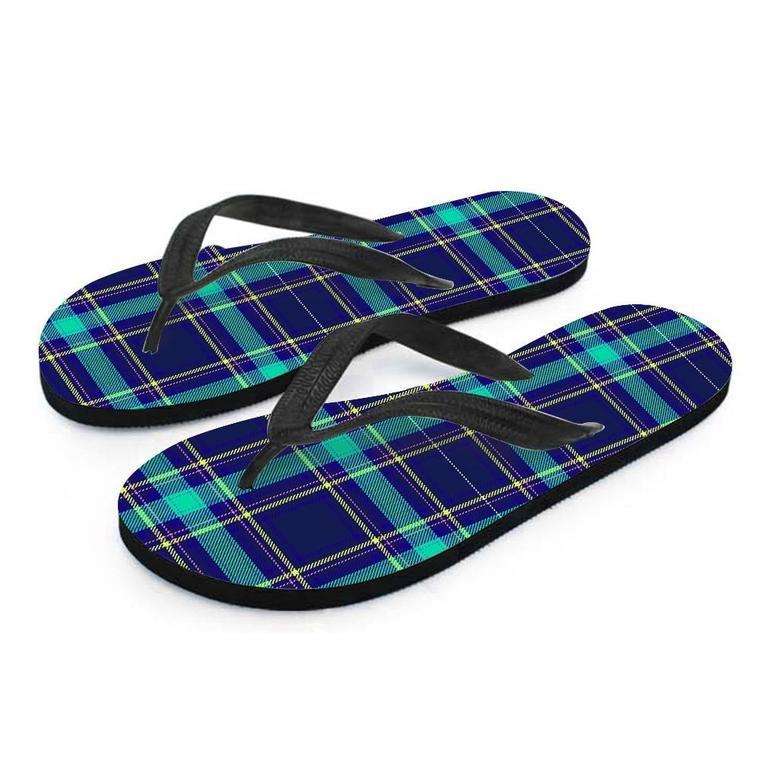 Blue Plaid Tartan Print Men's Flip Flops