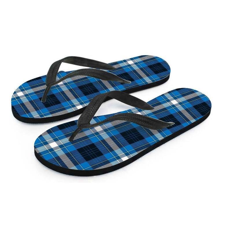 Blue Plaid Tartan Scottish Men's Flip Flops