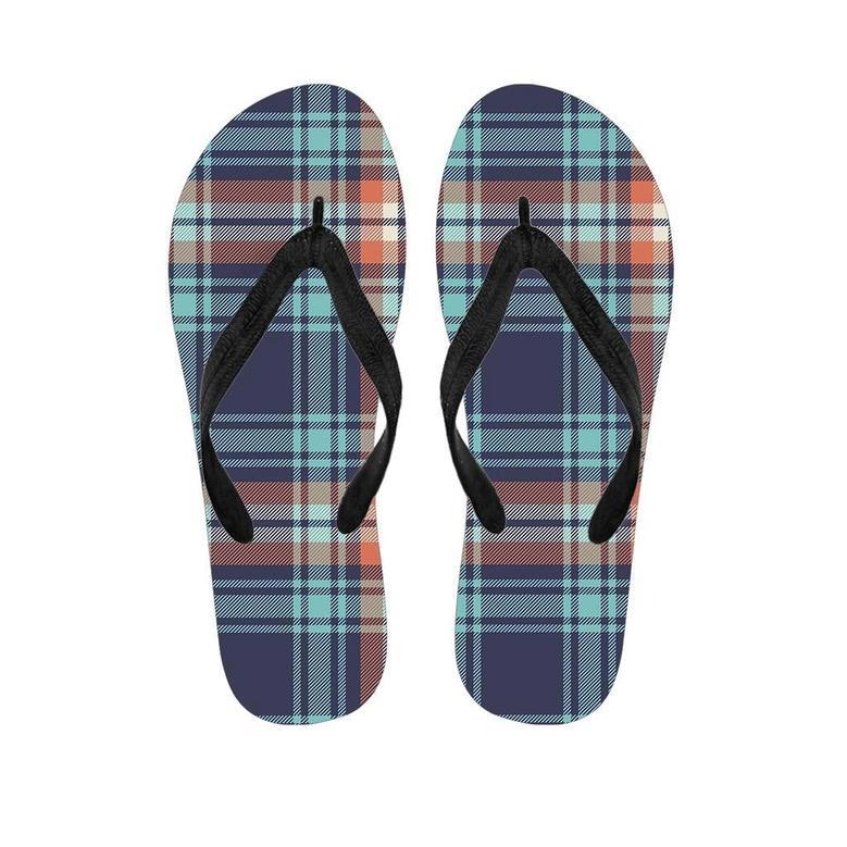 Blue Plaid Tartan Scottish Print Men's Flip Flops