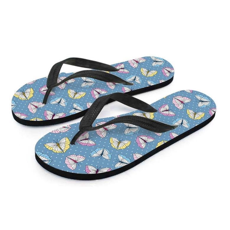 Blue Polka Dots Butterfly Print Men's Flip Flops