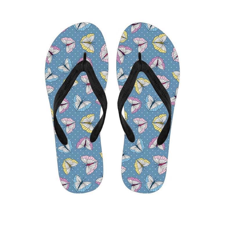 Blue Polka Dots Butterfly Print Men's Flip Flops