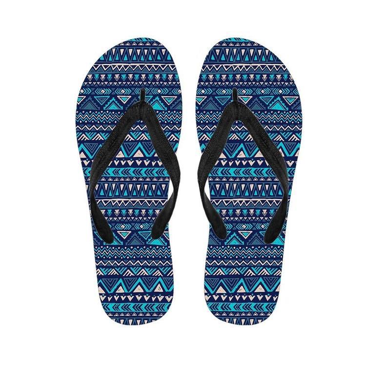 Blue Tribal Aztec Hand Drawn Men's Flip Flops