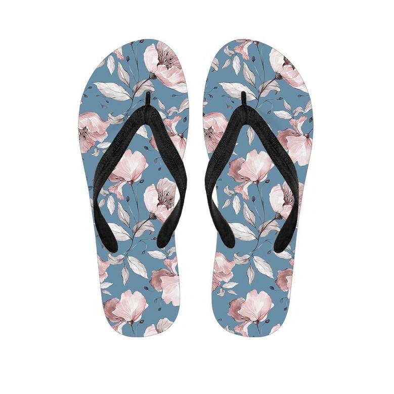 Blue Vintage Floral Print Men's Flip Flops