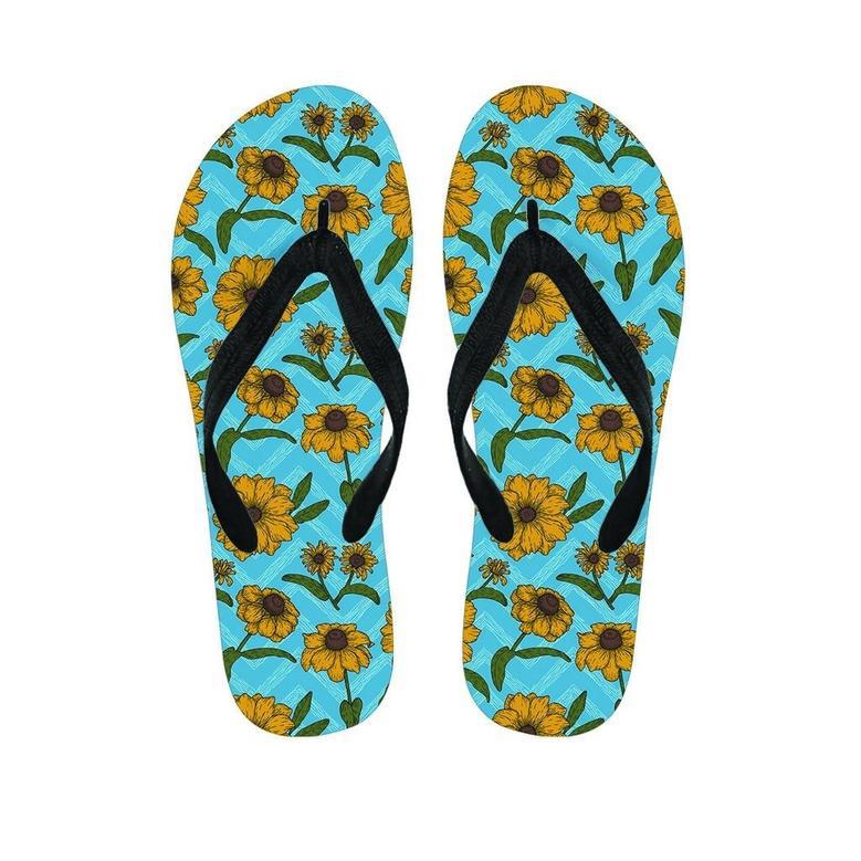 Blue Zigzag Sunflower Men's Flip Flops