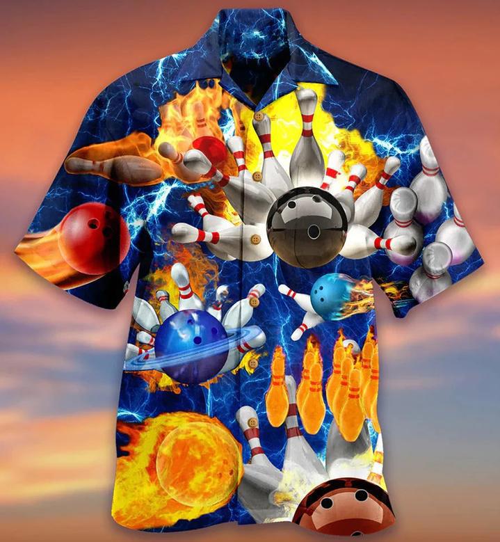 Bowling Hawaiian Shirt, Bowling With Flame Hawaiian Shirt, Earth Planet Bowling Shirt Perfect Gift For Bowling Lovers, Bowlers