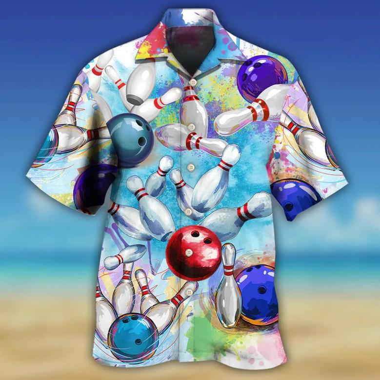 Bowling Hawaiian Shirt, Colorful Bowling Ball And Pins Hawaiian Shirt For Men Perfect Gift For Bowling Lovers, Bowlers