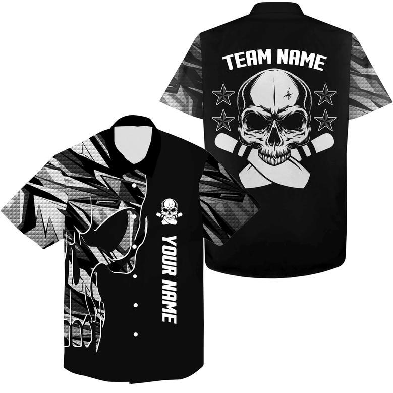 Bowling Hawaiian Shirt Custom Name And Team Name Skull Bowling, Team Bowling Shirts