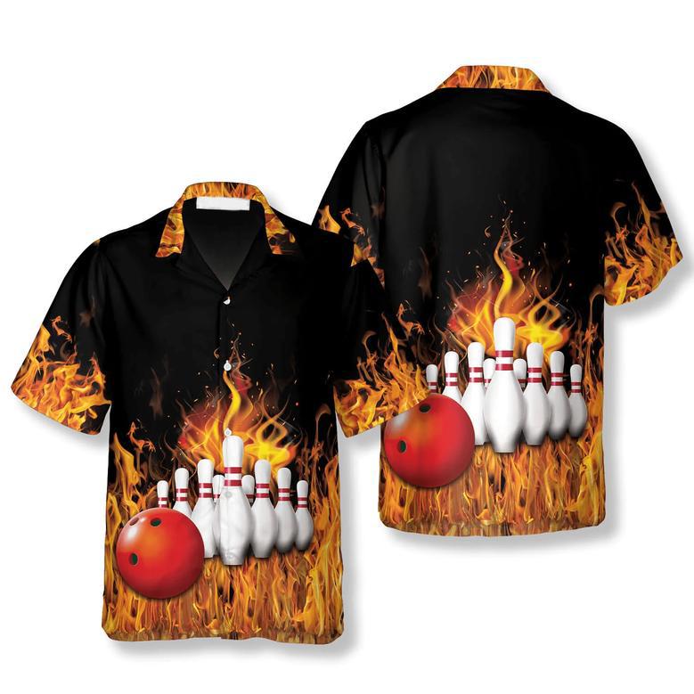 Bowling Strike and Strip Lines Pattern Bowling Hawaiian Shirt, All Over Print Bowling Hawaiian Shirt