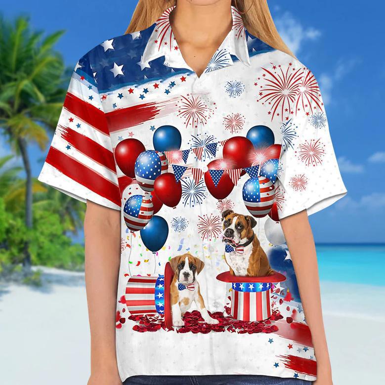 Boxer Independence Day Hawaiian Shirt, Dog Hawaii Beach Shirt Short Sleeve For Of July