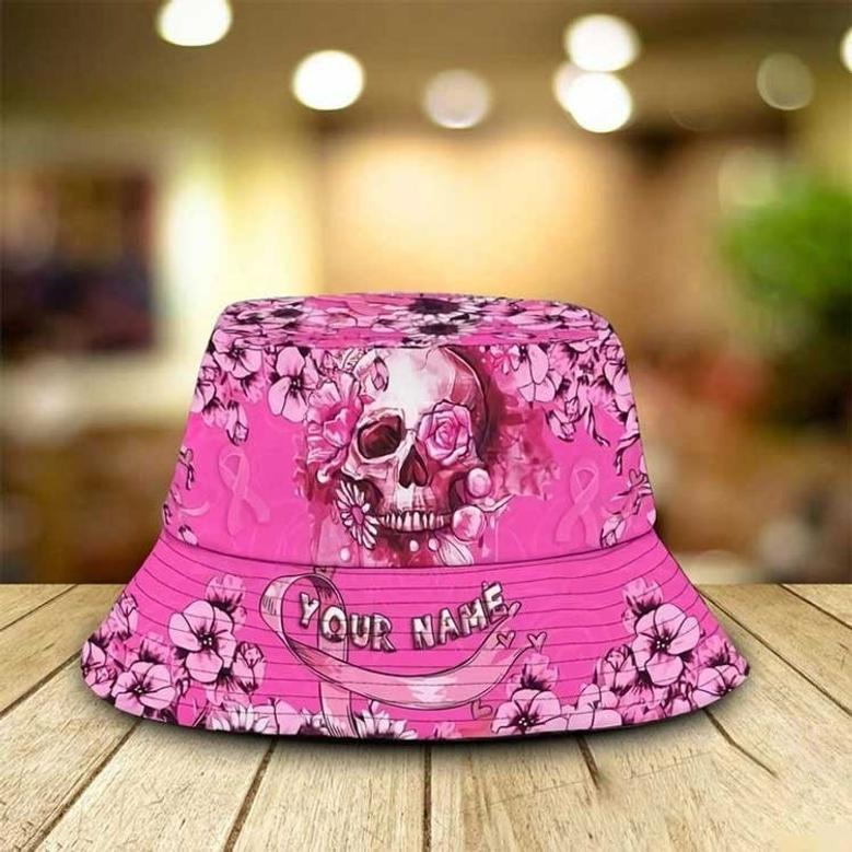 Breast Cancer Awareness Skull Bucket Hat Gift For Breast Cancer Warriors