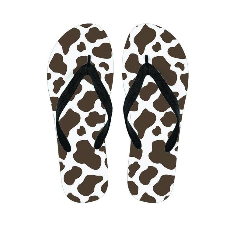 Brown And White Cow Print Men's Flip Flops