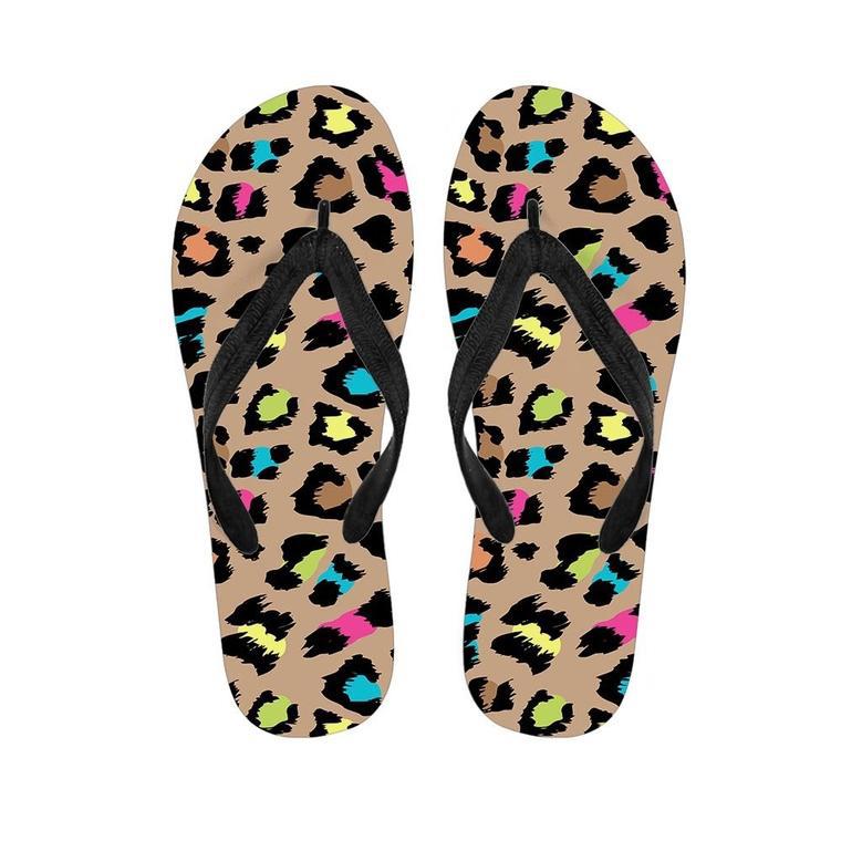 Brown Colorful Cheetah Print Men's Flip Flops