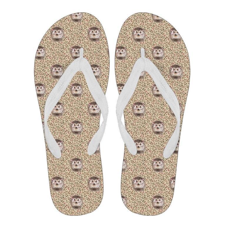 Brown Leaf Hedgehogs Pattern Print Men & Women Flip Flops