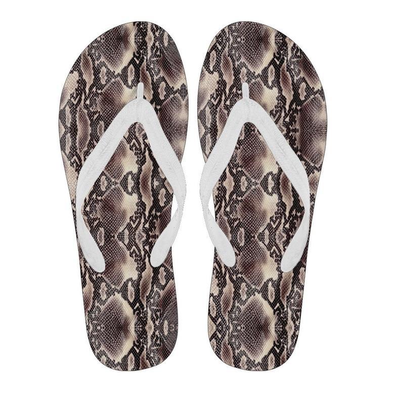 Brown Snakeskin Python Skin Pattern Print Men & Women Flip Flops