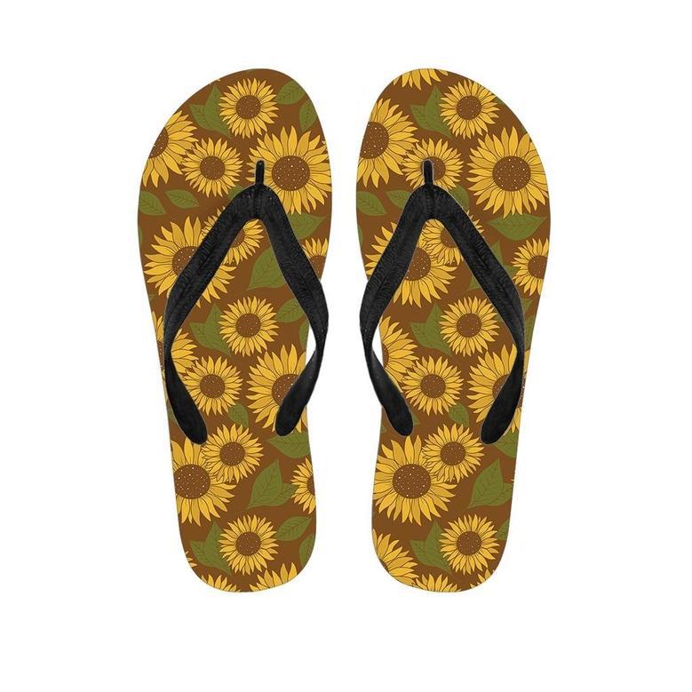 Brown Sunflower Print Men's Flip Flops