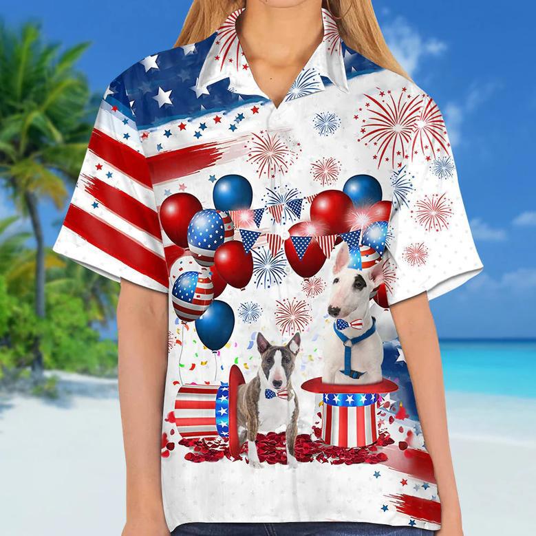 Bull Terrier Independence Day Hawaiian Shirt, Dog Hawaii Beach Shirt Short Sleeve For Of July