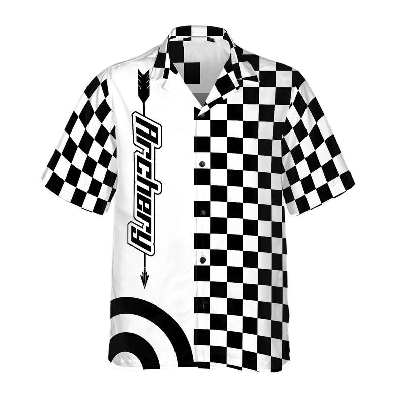 Checkerboard Style Archery Hawaiian Shirt, Black and White Pattern Archery Shirt, Gift for Archer