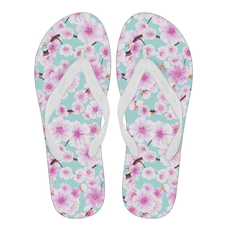 Cherry Blossom Sakura Blue Men & Women Flip Flops