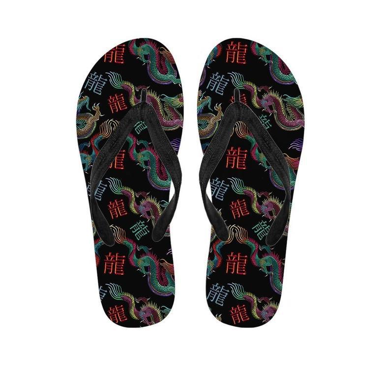 Chinese Dragon Character Print Men's Flip Flops