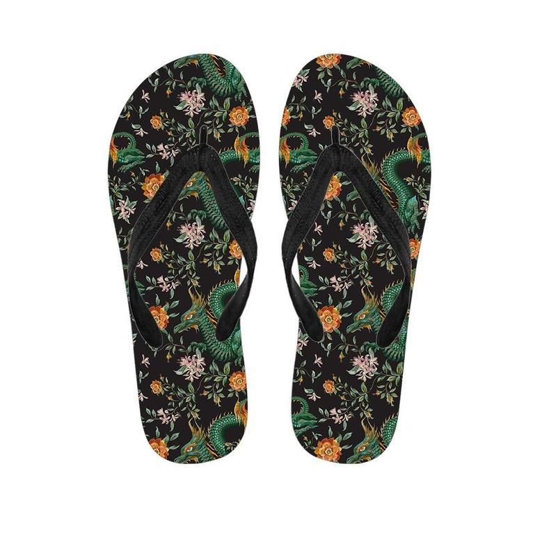 Chinese Green Dragon Print Men's Flip Flops