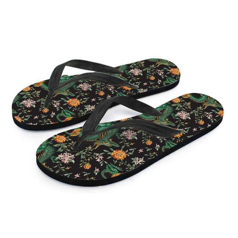 Chinese Green Dragon Print Men's Flip Flops