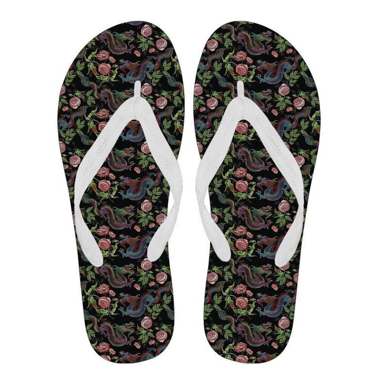 Chinese Rose Dragon Pattern Print Men & Women Flip Flops