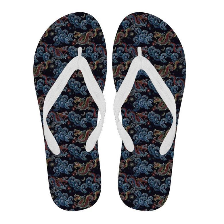 Chinese Wave Dragon Pattern Print Men & Women Flip Flops