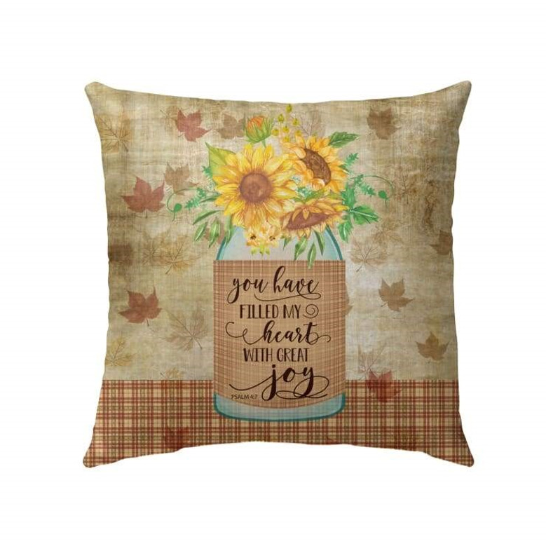 Christian Throw Pillow, Faith Pillow, Jesus Pillow, Bible Verse Pillow, Psalm 4:7 Pillow - You Have Filled My Heart With Great Joy