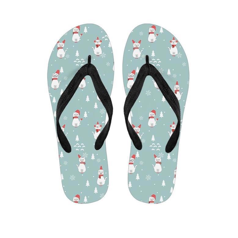 Christmas Cat Print Men's Flip Flops