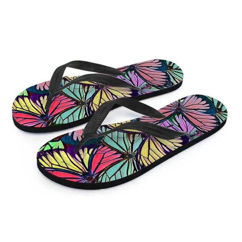 Colorful Butterfly Print Men's Flip Flops