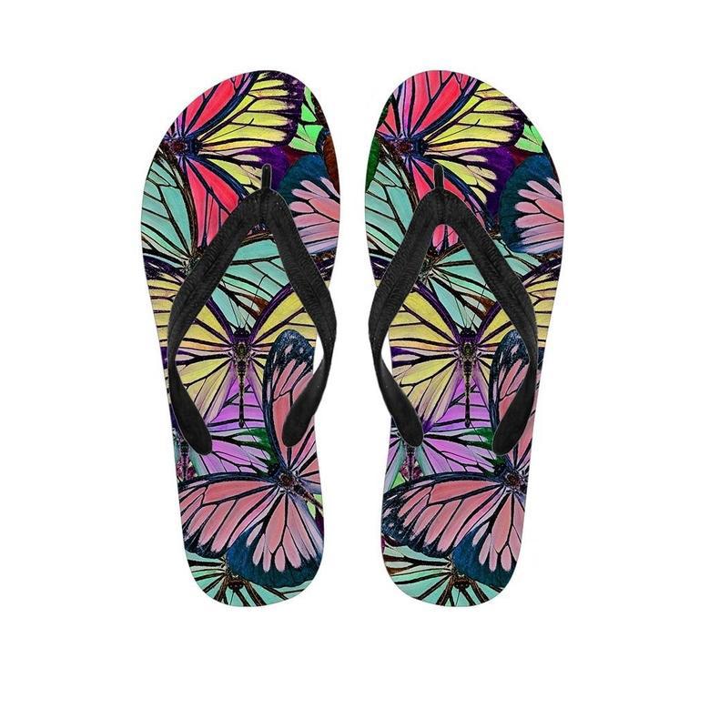 Colorful Butterfly Print Men's Flip Flops