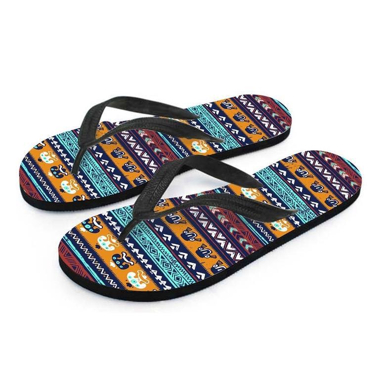 Colorful Neon Ethic Aztec Maya Print Men's Flip Flops