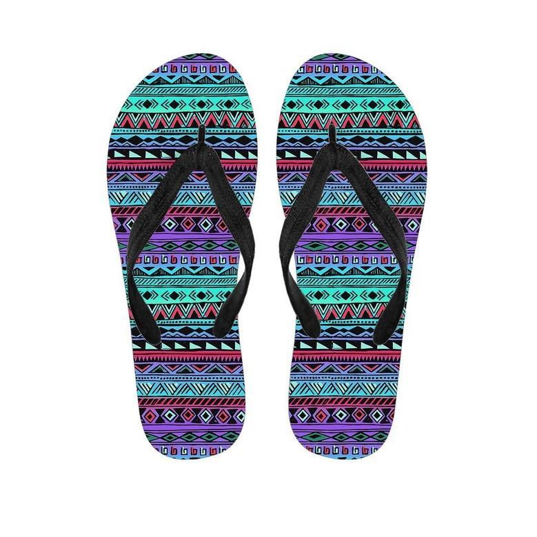 Colorful Neon Tribal Aztec Hand Drawn Men's Flip Flops