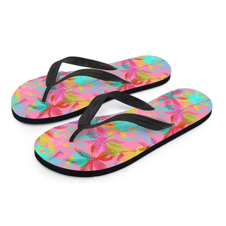 Colorful Palm Tree Hawaiian Print Men's Flip Flops