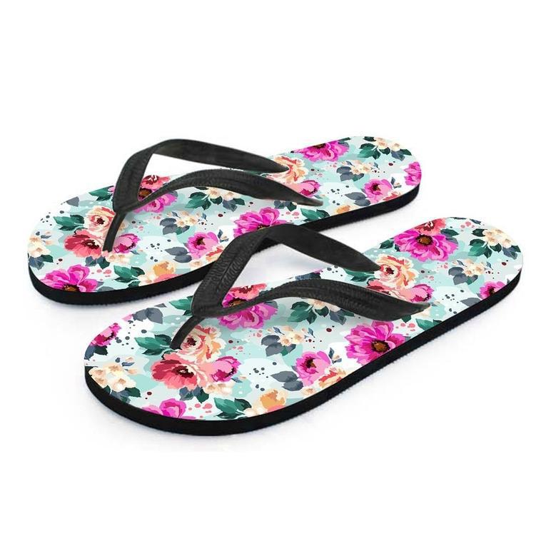 Colorful Rose Floral Men's Flip Flops