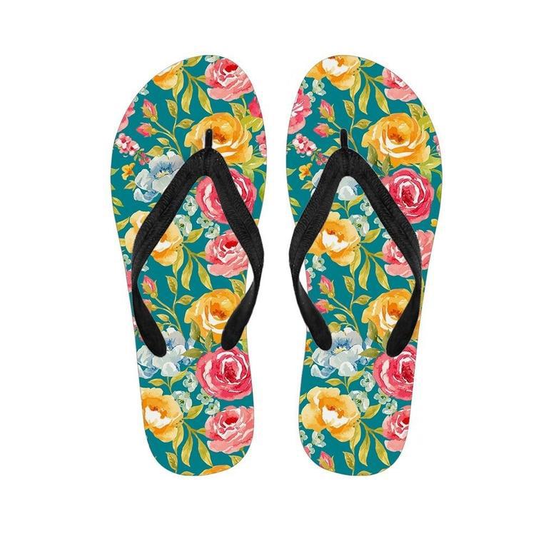 Colorful Rose Flower Men's Flip Flops