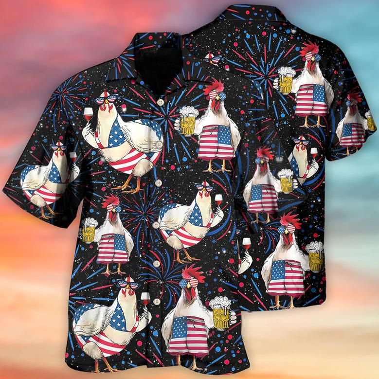 Cool Independence Day Chickens Beer All Printed Hawaiian Shirt