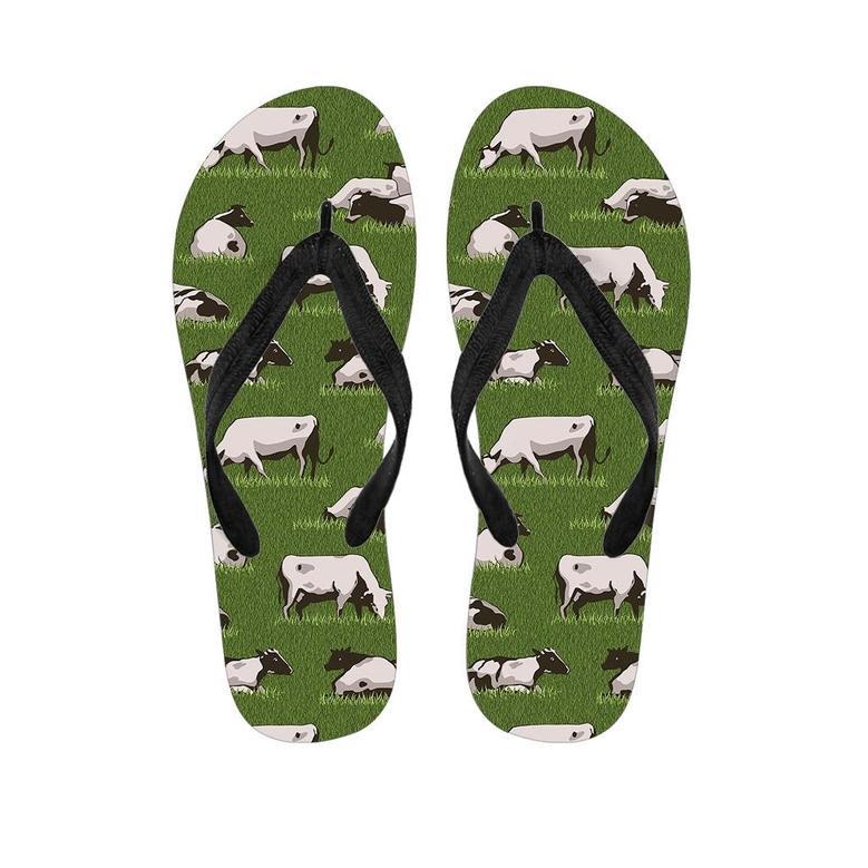 Cow In Grass Print Men's Flip Flops