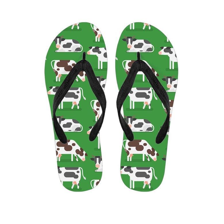 Cow In Green Grass Print Men's Flip Flops