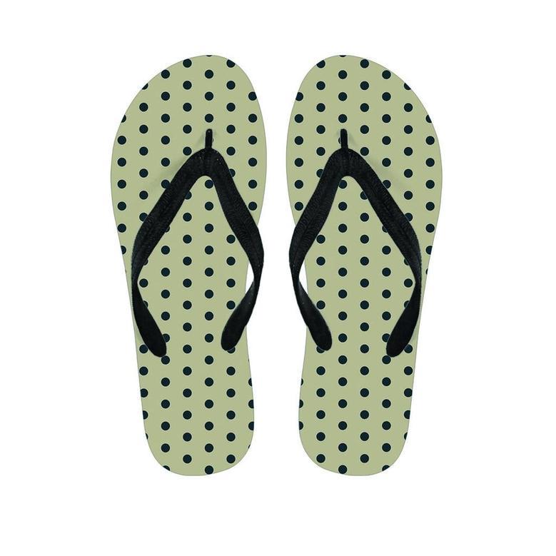 Cream And Black Polka Dot Print Men's Flip Flops