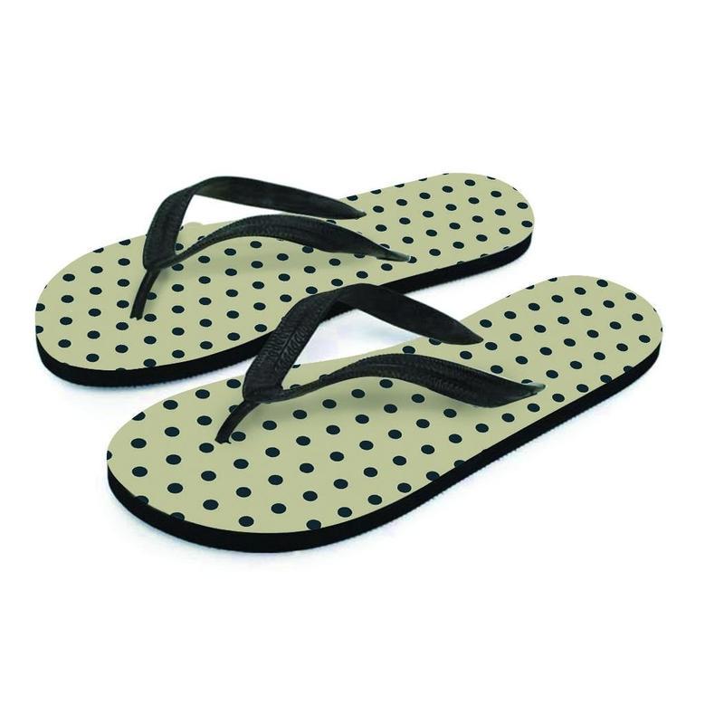 Cream And Black Polka Dot Print Men's Flip Flops