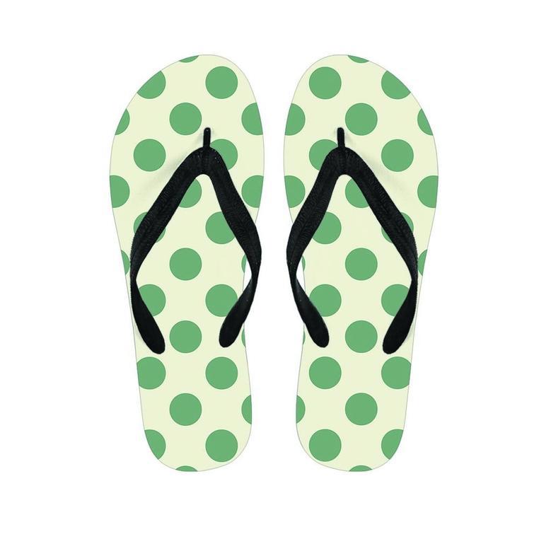 Cream And Emerald Polka Dot Men's Flip Flops