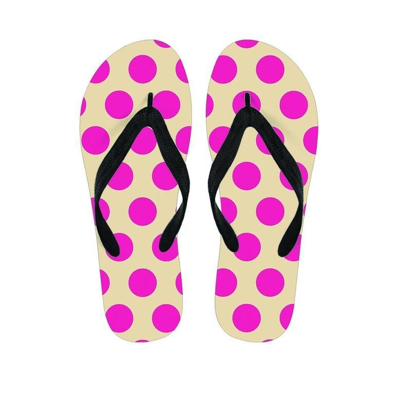 Cream And Pink Polka Dot Men's Flip Flops